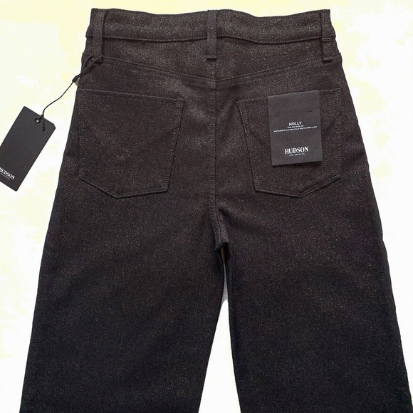 HUDSON Holly High Rise Wide Leg Trouser Black Gold Stretch Jeans - Picture 8 of 12